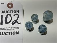 Four (4) Piece Blue/White Cat Eye Glass Marble Set
