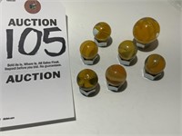 Seven (7) Vintage Yellow Cat Eye Glass Marbles