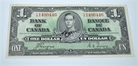 Canada 1937 $1 Dollar Bill King George VI