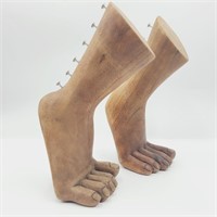Carved Wood Foot Jewelry Display Pair