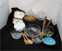 Vintage and Modern Glass and Wood Servingware - E