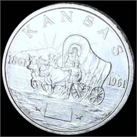 1961 Kansas Statehood Silver Round UNC 1Oz