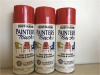 3 New Cans Painter's Touch Gloss Red Spray Paint
