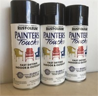 3 New Cans Painter's Touch Gloss Black Spray Paint
