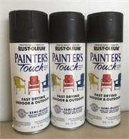 3 New 312g Cans Semi-Gloss Black Spray Paint