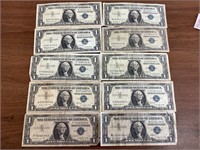 10 1957 Blue Seal $1 Silver Certificates