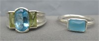 (2) Sterling Silver Blue Topaz Rings. Size 7 & 8.