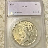 1922 Silver Peace Dollar SEGS - MS61