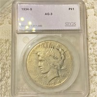 1934-S Silver Peace Dollar SEGS - AG3