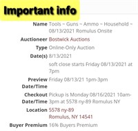 Auction Info ~ PICKUP/Preview at 5578 ny-89