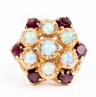 Jewelry 14kt Yellow Gold Garnet & Opal Ring