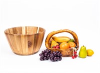 Wood Fruit Basket and Salad Bowl