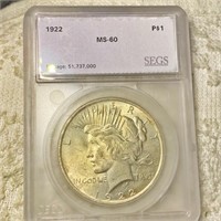 1922 Silver Peace Dollar SEGS - MS60
