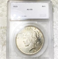 1925 Silver Peace Dollar SEGS - AU55