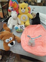 Care Bear & other Stuffed animal & backpack