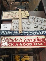 Assortment of  hanging signs  3 metal 1wood
