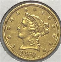 1853 $2.5 Liberty Gold Au