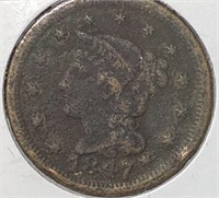 1847 Large Cent F+ pitted