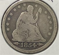 1854 Liberty Seated Quarter VG+