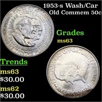 1953-s Wash/Car Old Commem Half Dollar 50c Graded