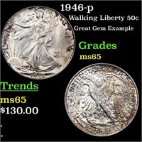 1946-p Walking Liberty Half Dollar 50c Graded GEM