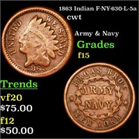 1863 Indian F-NY-630-L-5a Civil War Token 1c Grade