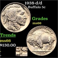 1938-d/d Buffalo Nickel 5c Graded GEM+ Unc