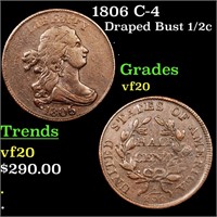 1806 C-4 Draped Bust Half Cent 1/2c Graded vf, ver