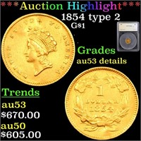 ***Auction Highlight*** 1854 type 2 Gold Dollar $1