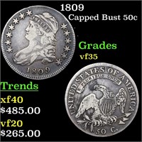 1809 Capped Bust Half Dollar 50c Graded vf++