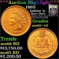 ***Auction Highlight*** 1865 Indian Cent 1c Graded