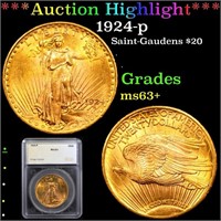 ***Auction Highlight*** 1924-p Saint-Gaudens $20 G