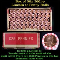 Box of 50 Rolls of 2001-p Gem Unc Lincoln Cents 1c