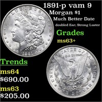 1891-p vam 9 Morgan Dollar $1 Graded Select+ Unc