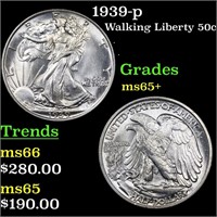 1939-p Walking Liberty Half Dollar 50c Graded GEM+