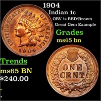 1904 Indian Cent 1c Graded GEM Unc BN