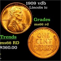 1909 vdb Lincoln Cent 1c Graded GEM+ Unc RD