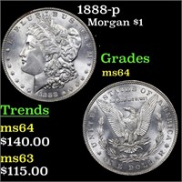 1888-p Morgan Dollar $1 Graded Choice Unc