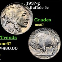 1937-p Buffalo Nickel 5c Graded GEM++ Unc