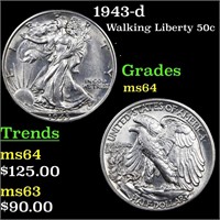 1943-d Walking Liberty Half Dollar 50c Graded Choi