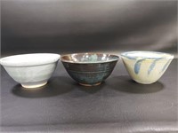 3 Pottery Bowls by Norie Allen