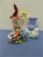 Fenton Glass Bird, Lefton Flamingo Piece, Small -