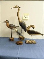 (4) Wood Carved Shore Birds
