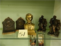 (2) Pair Of Lincoln Book Ends & Lincoln Bust