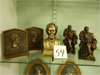 (2) Pair Of Lincoln Book Ends & Lincoln Bust