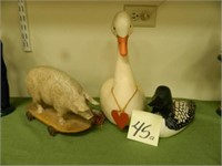 Newer Style Loon, Swan & Pig On Cart