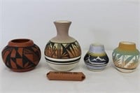 Grouping of 4 Hand-painted Native American Pots