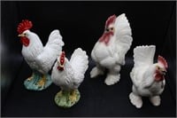 Vintage Ceramic White Rooster & Hen Figurines