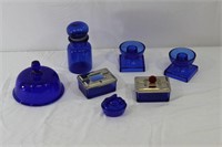 Vintage Cobalt Glass Ashtrays, Salt Cellar & more!