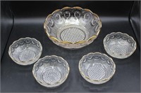 Vintage Gold Rimmed Glass Serving Bowl Set